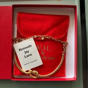 🆕 Kenneth Jay Lane Gold Tone Chocker Knot Necklace